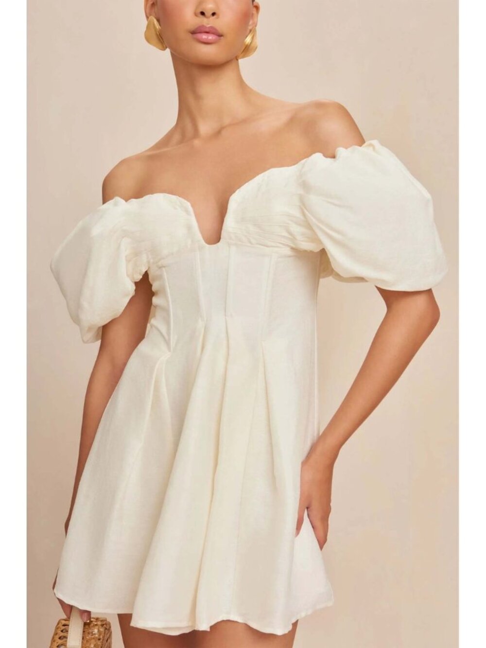 Cult Gaia Lissett Off Shoulder Puff Sleeve Mini Dress Cream Size 4 EUC